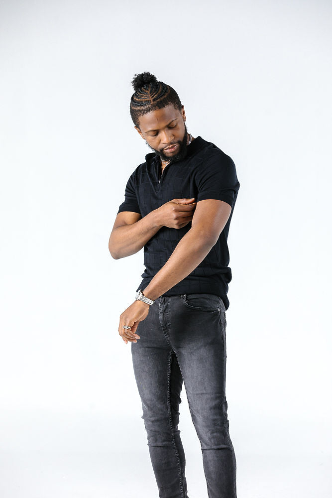 Tony Montana Black Check Zip Polo