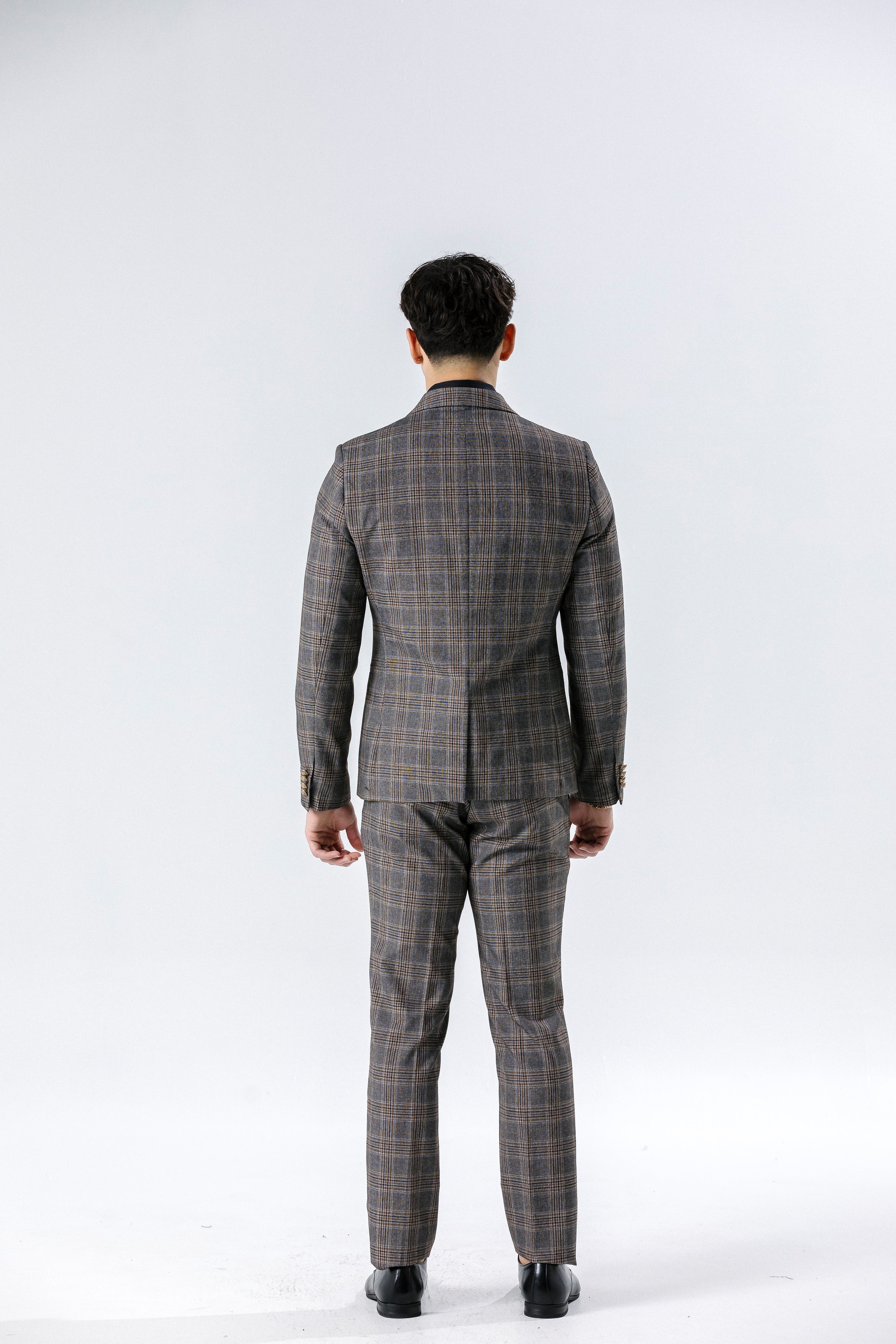 Lyon Grey Check Double Breasted Suit Jacket