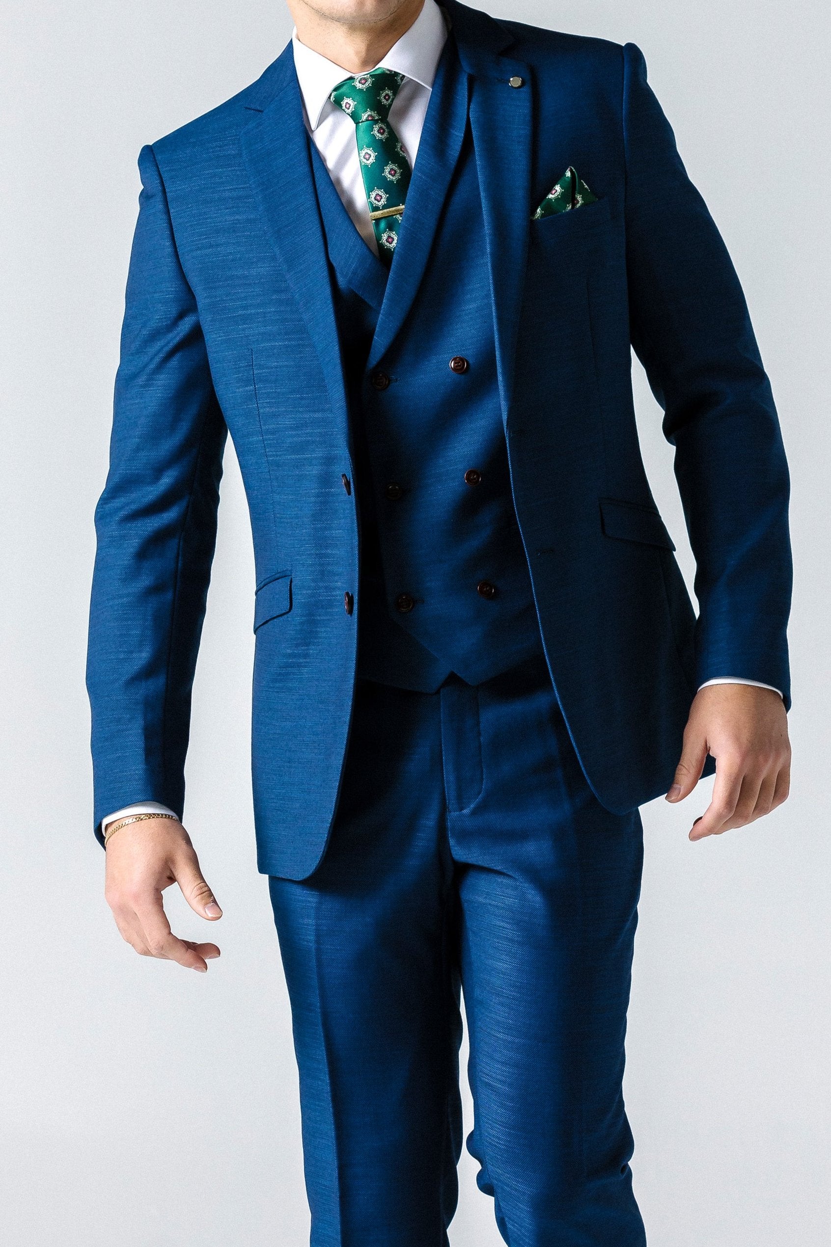 Hugo Mid Blue Textured Suit Jacket