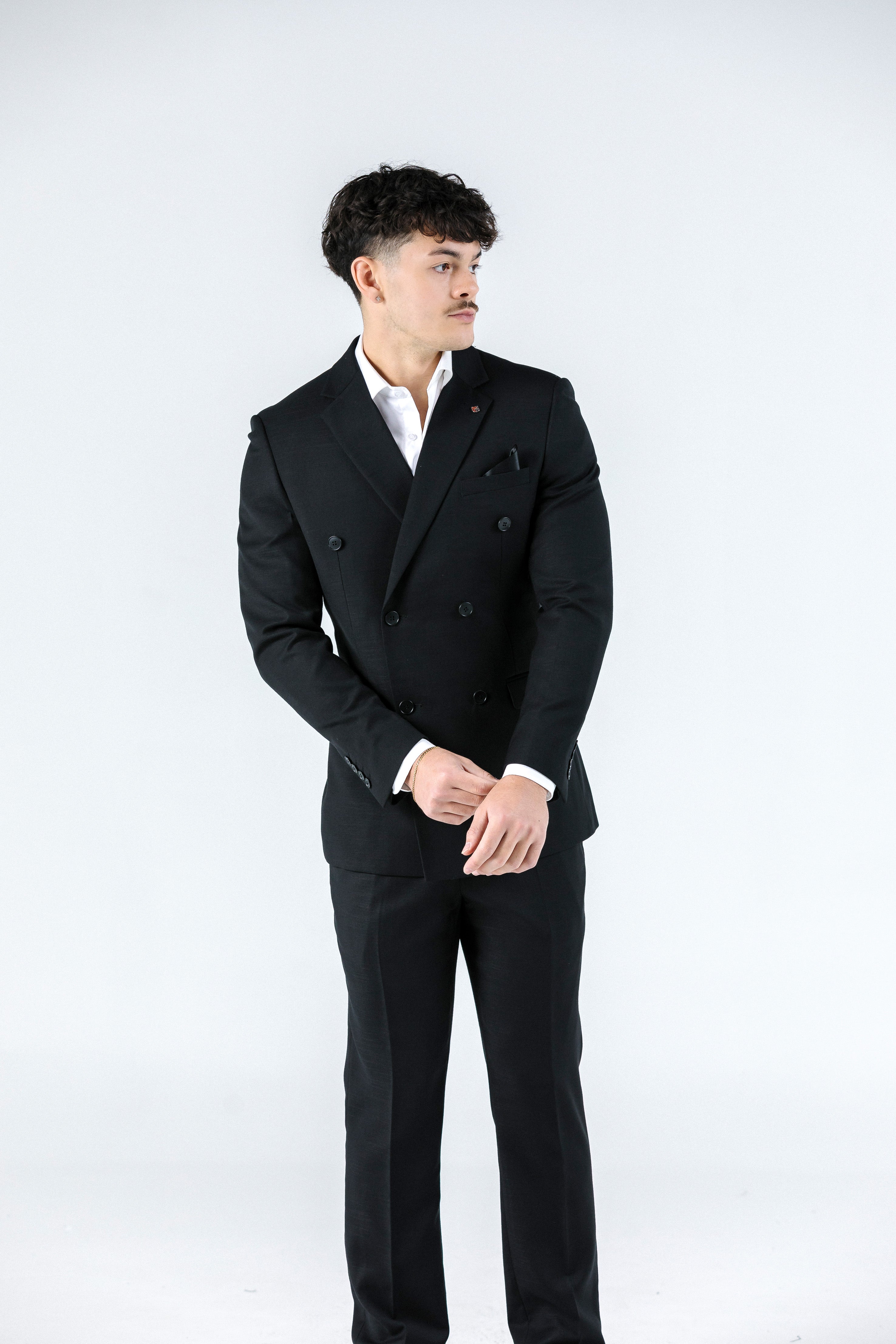 Massimo Black Textured Double Breasted Suit Jacket