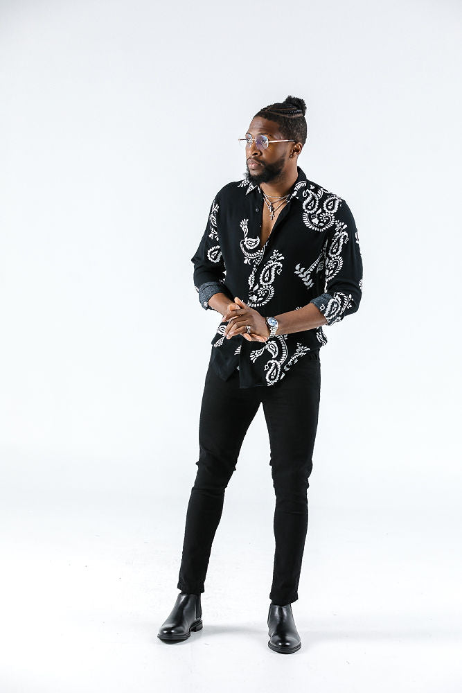 Marakech Long Sleeve Paisley Black Shirt Casual Shirt
