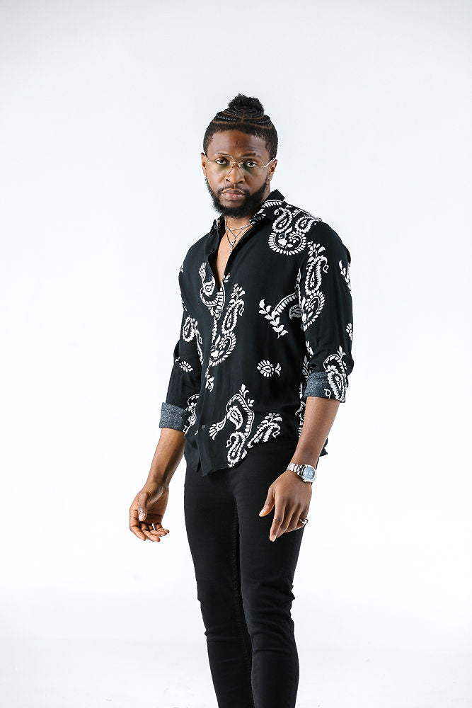 Marakech Long Sleeve Paisley Black Shirt Casual Shirt