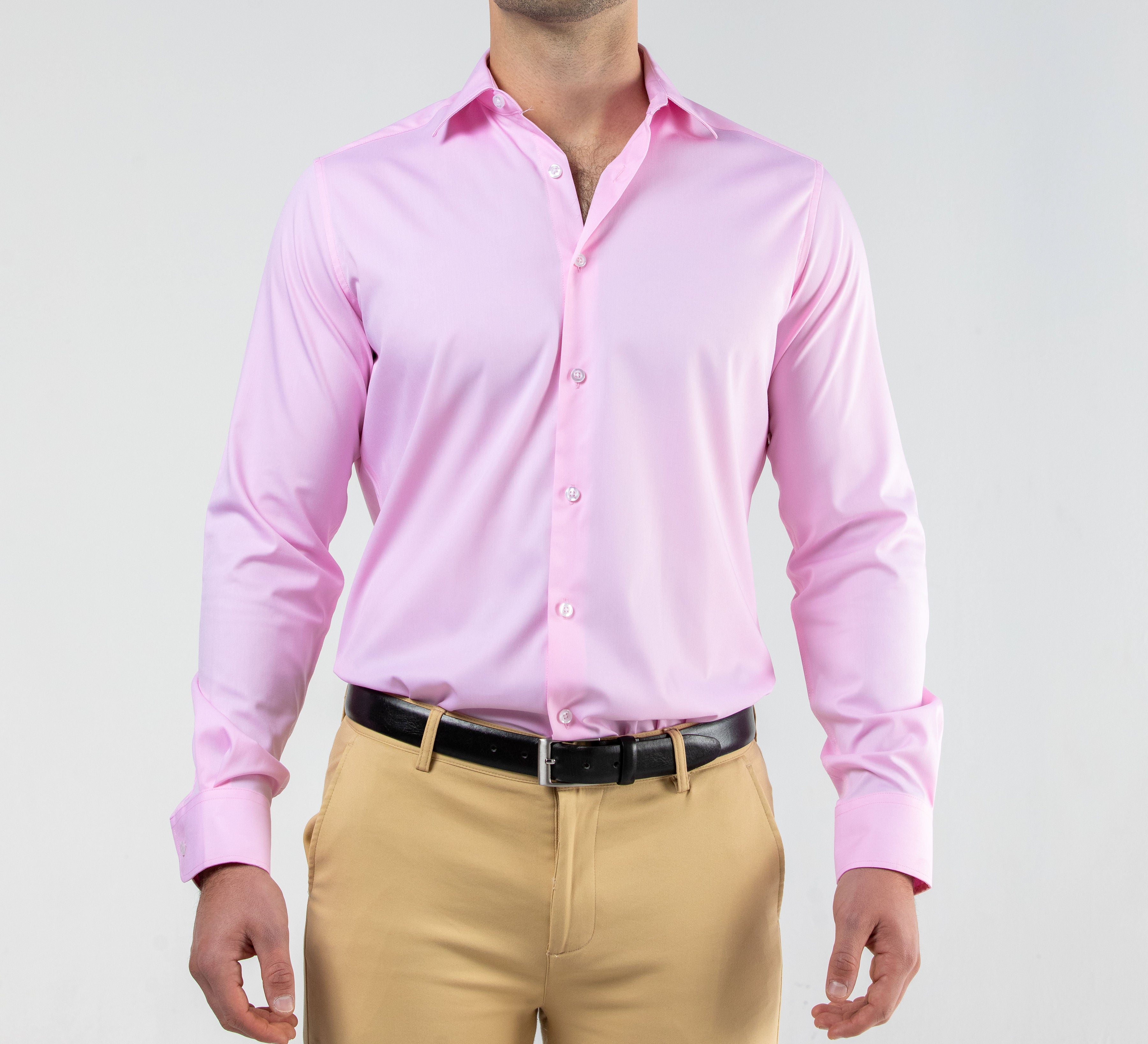 Pink Slim Bamboo Shirt Dress Shirt