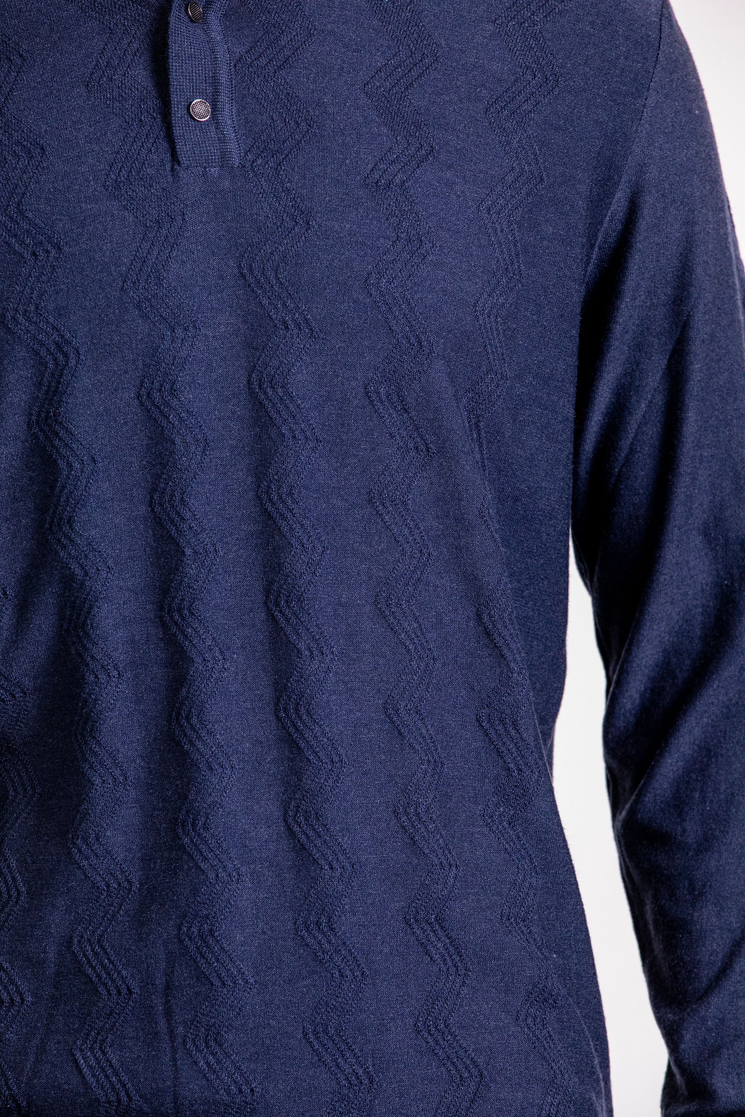 Tony Montana Navy Chevron Textured Knit Polo
