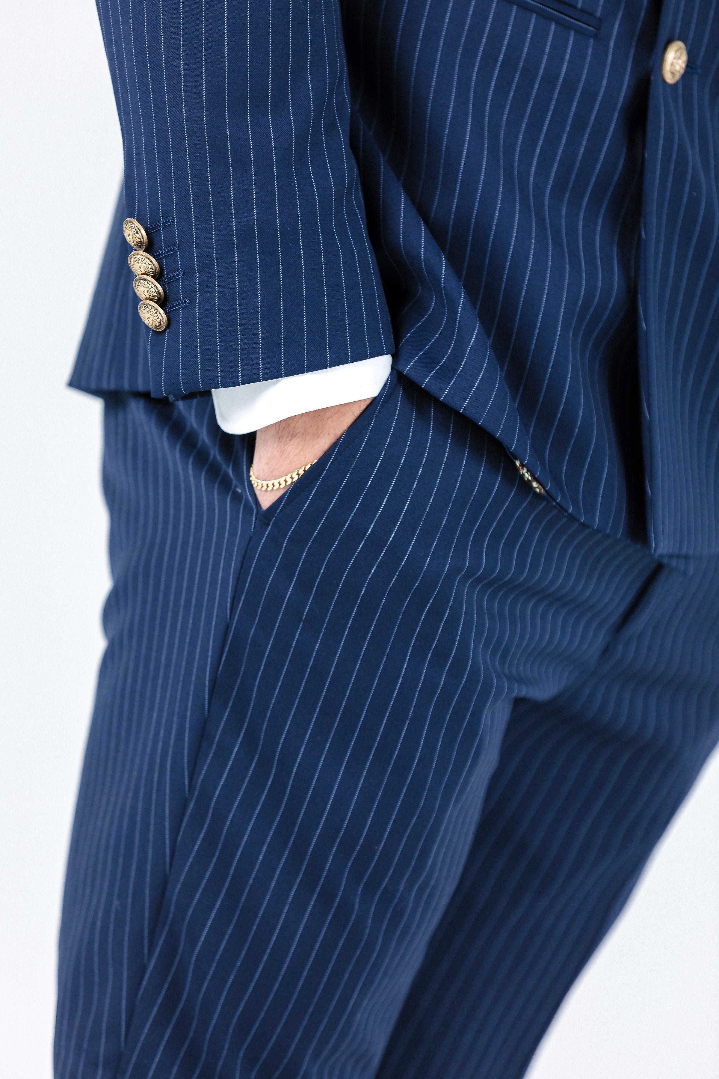 Beckham Navy Pinstripe Trousers Trousers