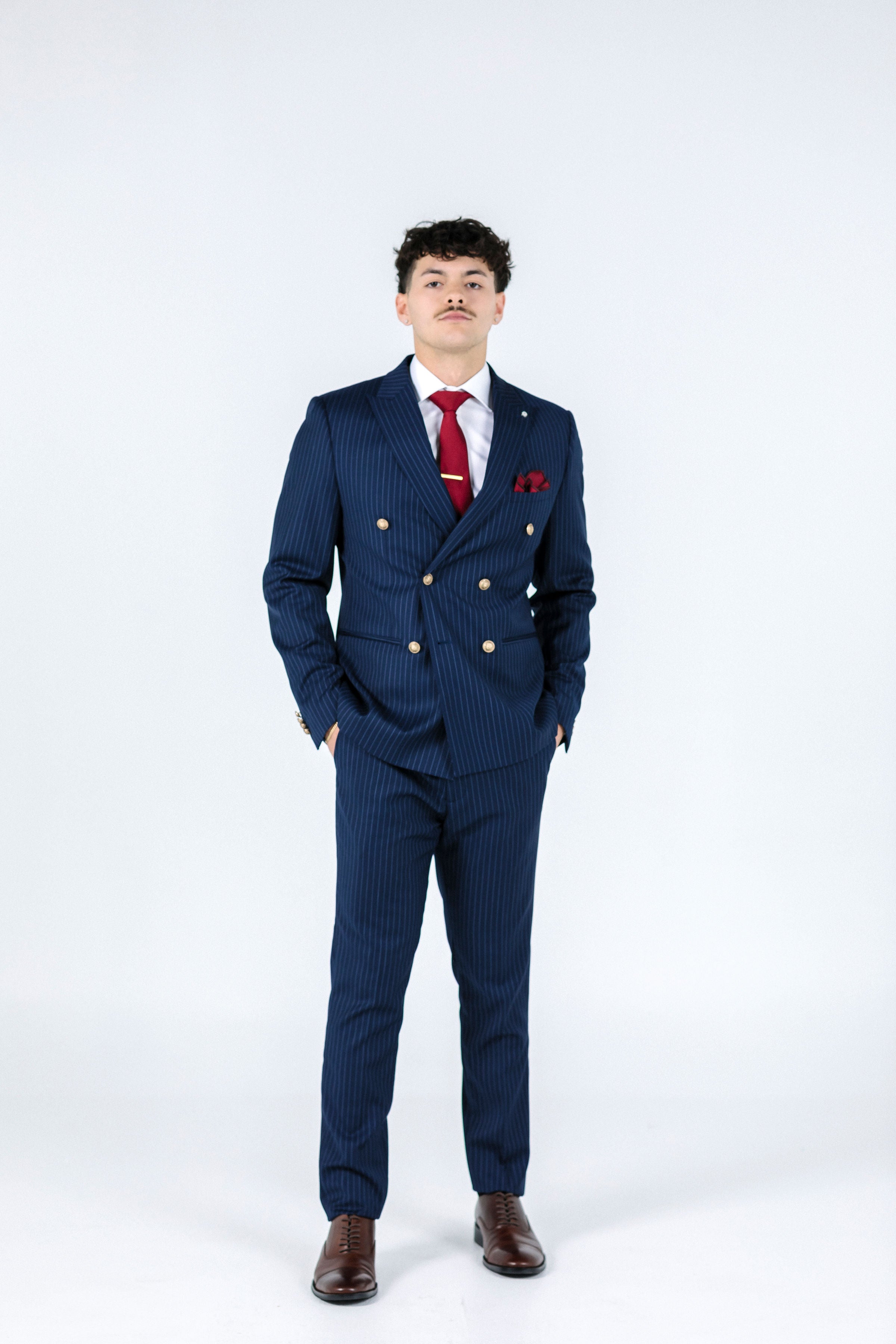Beckham Navy Pinstripe Trousers Trousers