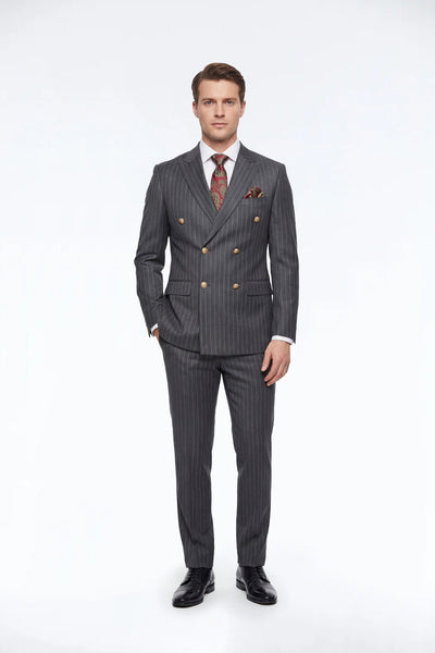 Beckham Charcoal Black Pinstripe Double Breasted Suit Jacket
