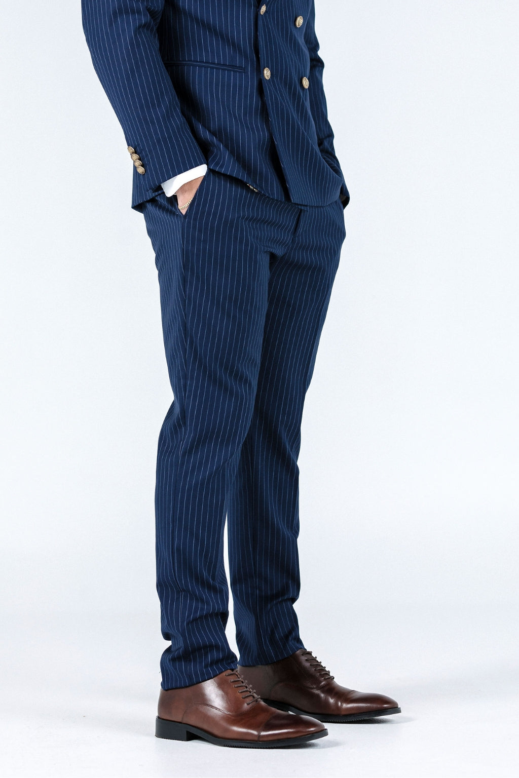 Beckham Navy Pinstripe Suit Trousers