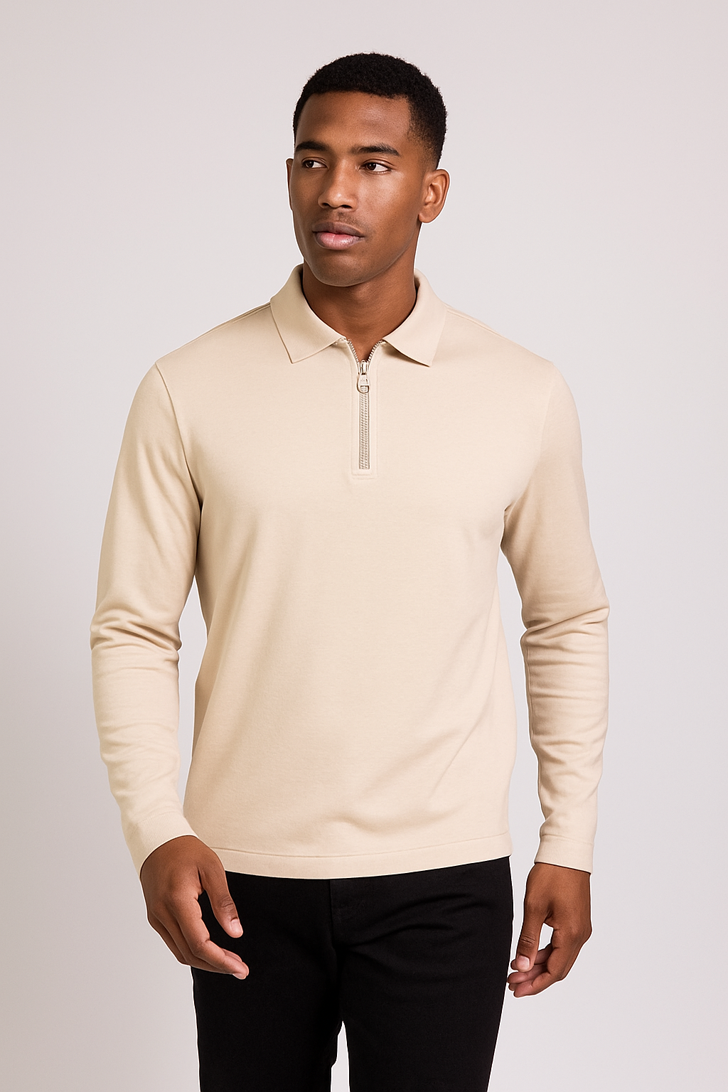 Bentner Beige Quarter Zip Long Sleeve Polo