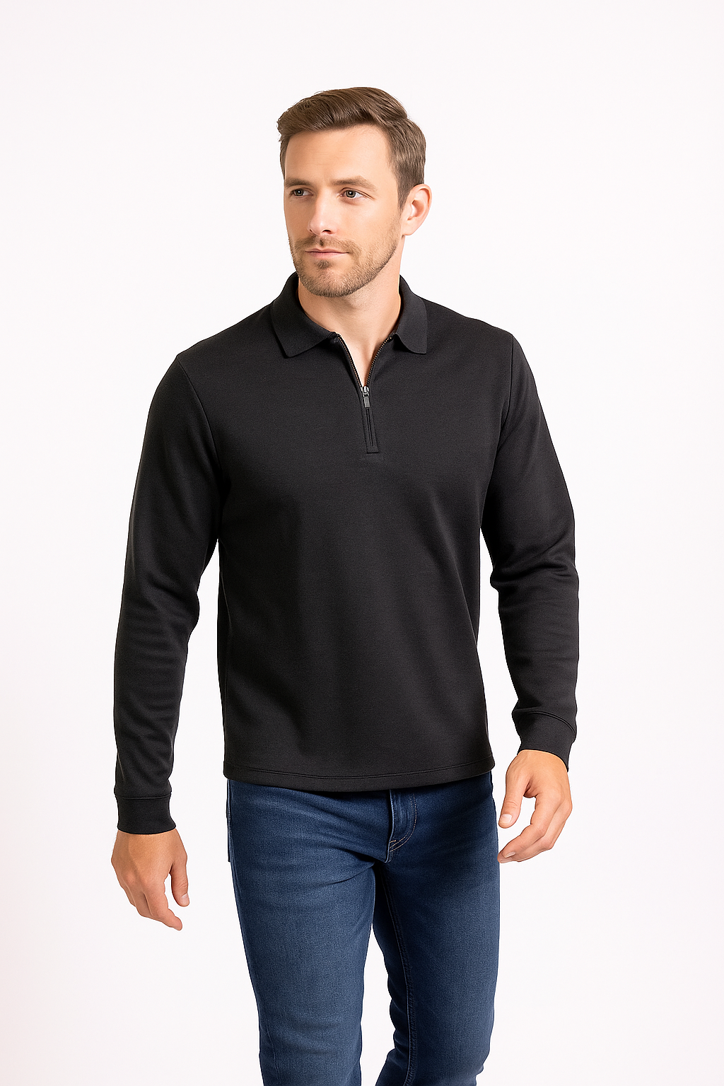 Bentner Black Quarter Zip Long Sleeve Polo