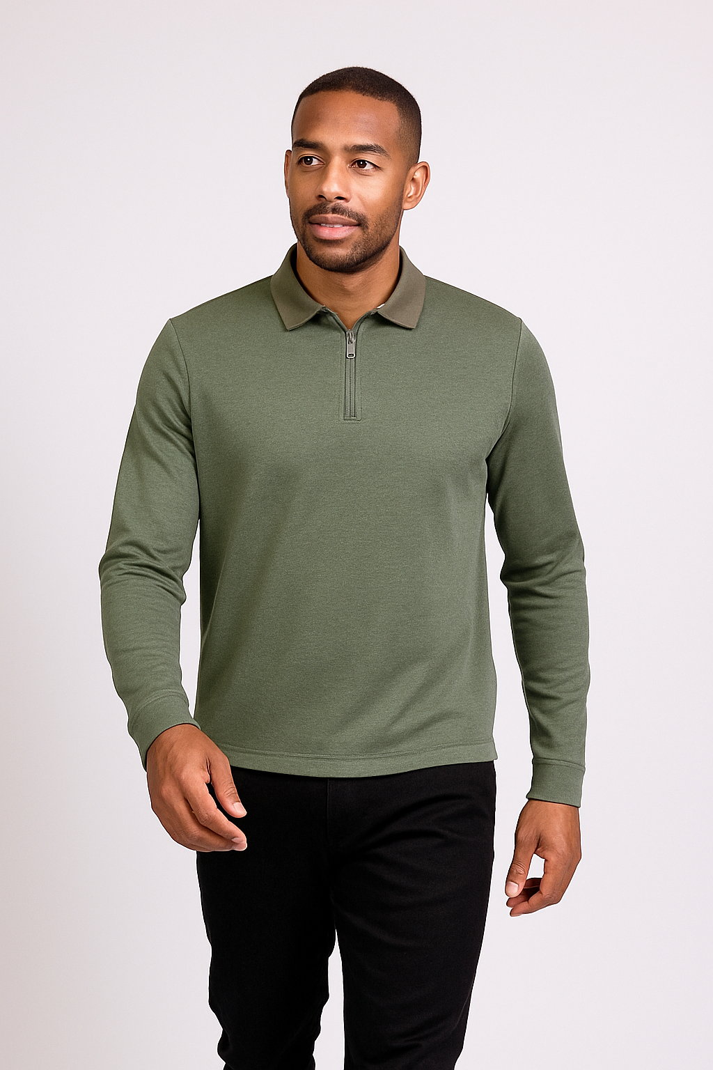 Bentner Khaki Quarter Zip Long Sleeve Polo