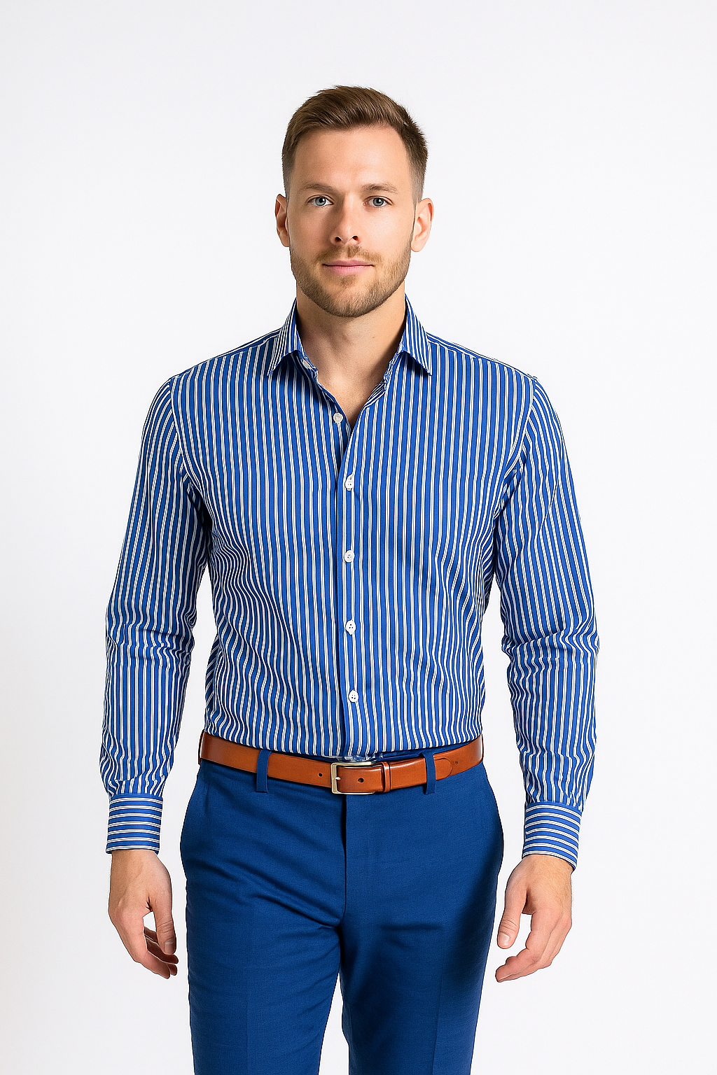 Breton Navy Slim Bamboo Shirt