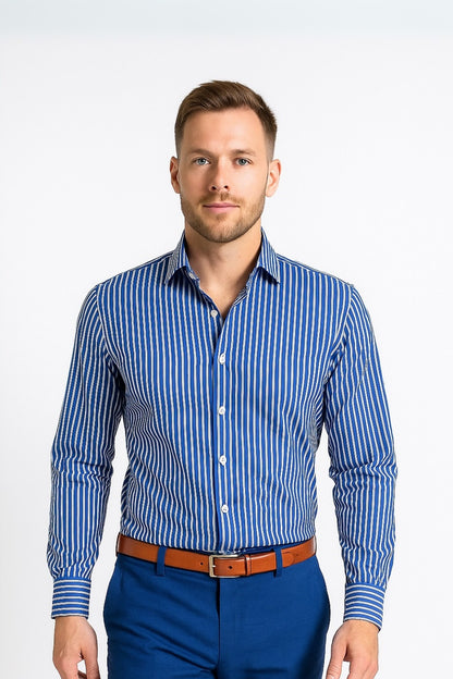 Breton Navy Slim Bamboo Shirt