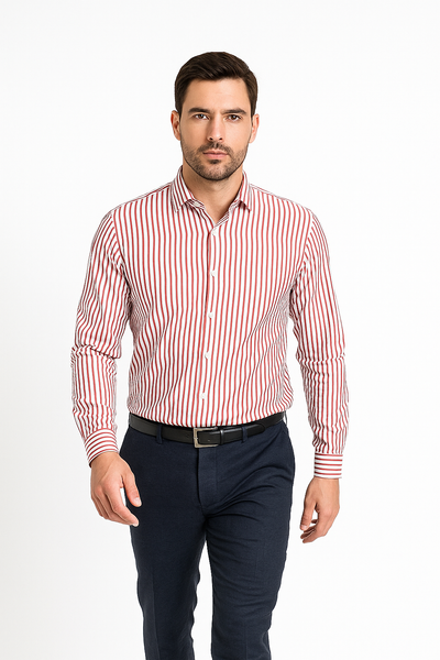 Breton White/Red Slim Bamboo Shirt