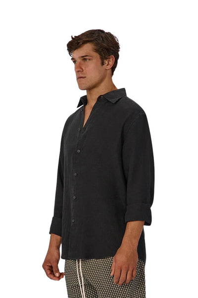 Industrie The St Martins Linen Long Sleeve Shirt - Black
