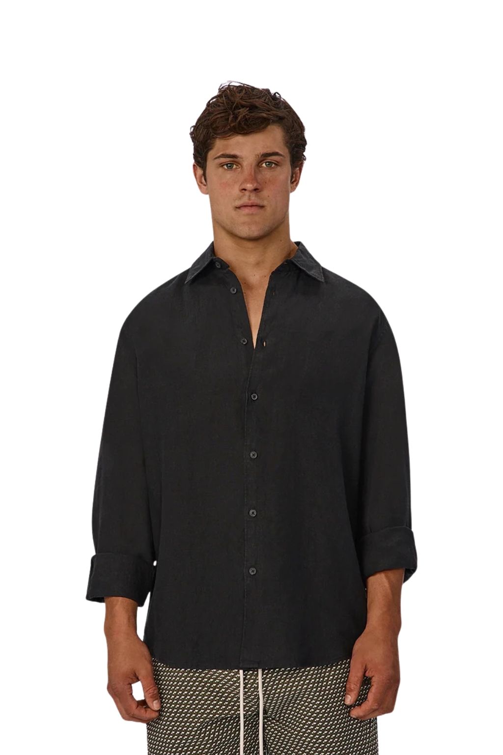 Industrie The St Martins Linen Long Sleeve Shirt - Black