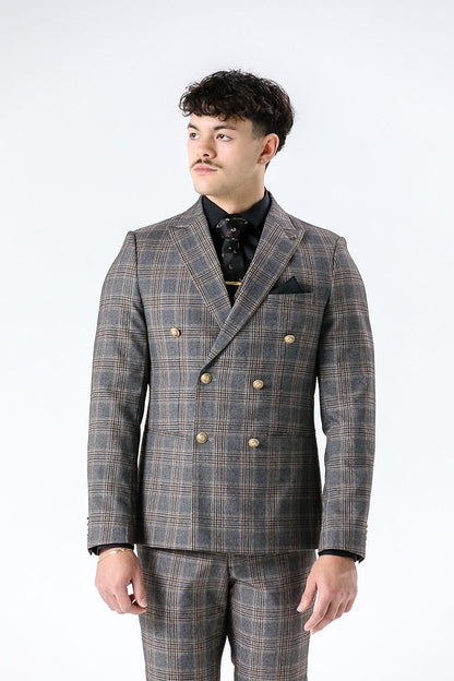 Lyon Grey Check Double Breasted Suit Jacket Jacket