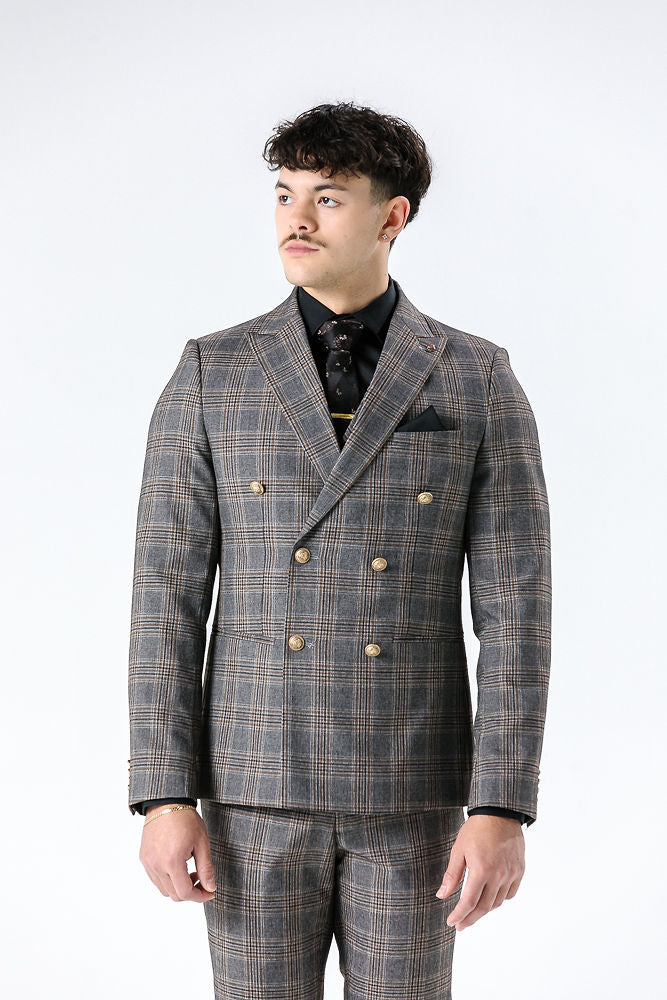 Lyon Grey Check Double Breasted Suit Jacket Jacket