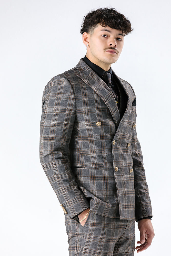 Lyon Grey Check Double Breasted Suit Jacket Jacket