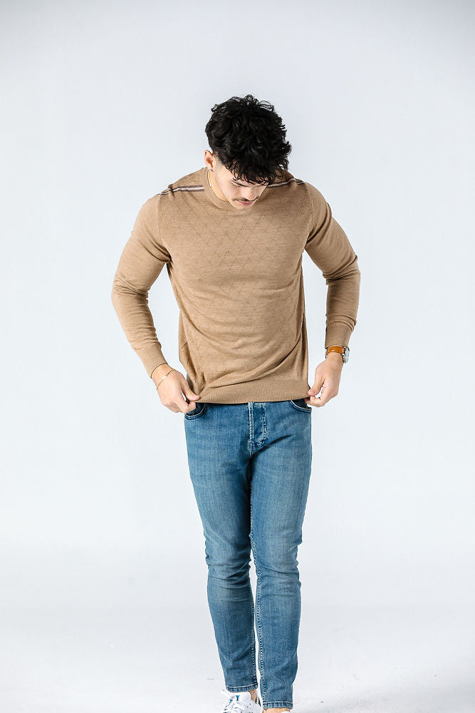 Tony Montana Camel Textured Knit Jumpers