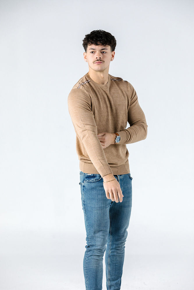 Tony Montana Camel Textured Knit Jumpers
