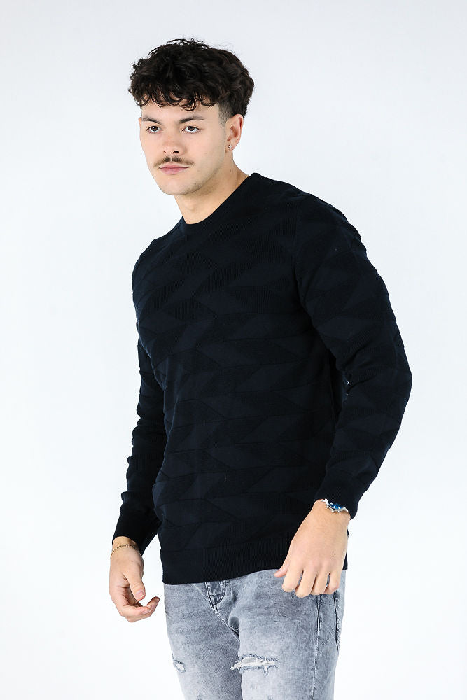 Tony Montana Navy Textured Knit Jumpers