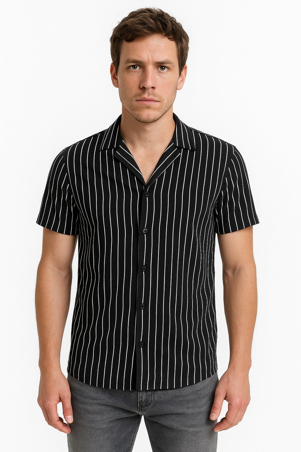 Marrakech Black Striped Short Sleeve Shirt