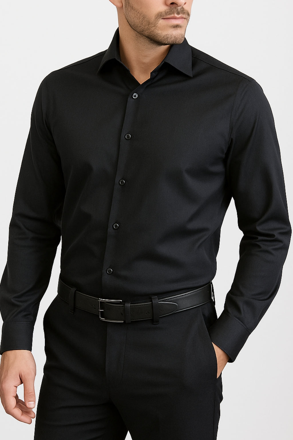 Black Slim Bamboo Shirt
