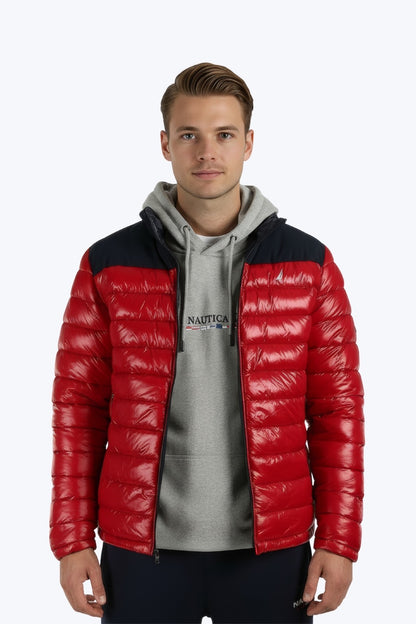 Nautica Parka Colourblock Quilted Reversible Parka Tango Red