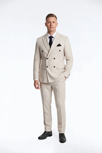 Pablo Beige Double Breasted Suit Jacket