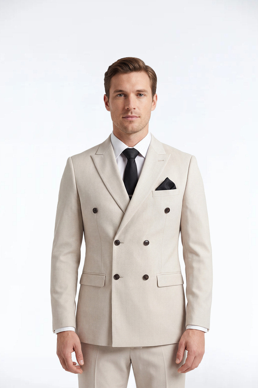 Pablo Beige Double Breasted Suit Jacket