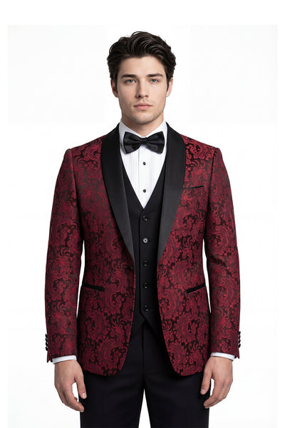 Phoenix Burgundy Jacquard Tuxedo Jacket