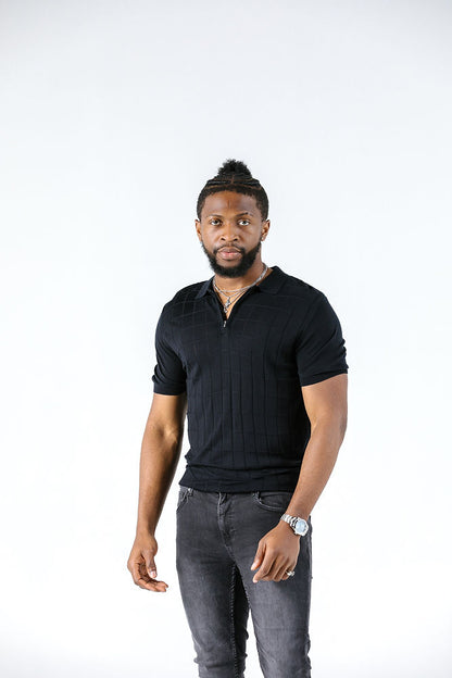 Tony Montana Black Check Zip Polo 