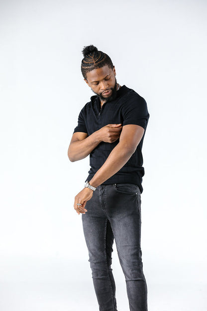 Tony Montana Black Check Zip Polo 