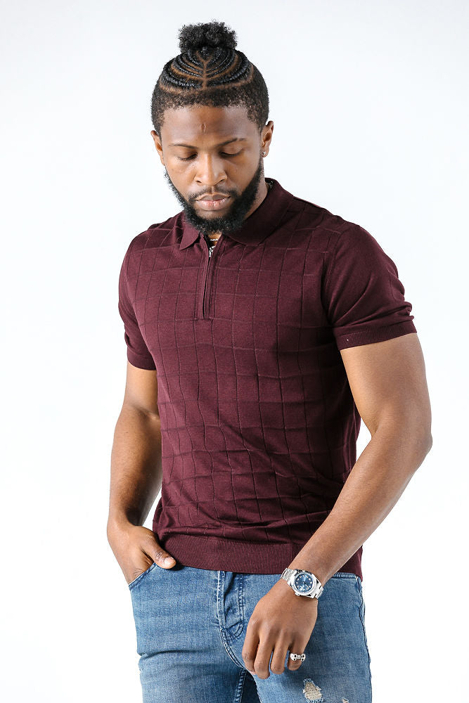 Tony Montana Burgundy Check Zip Polo 