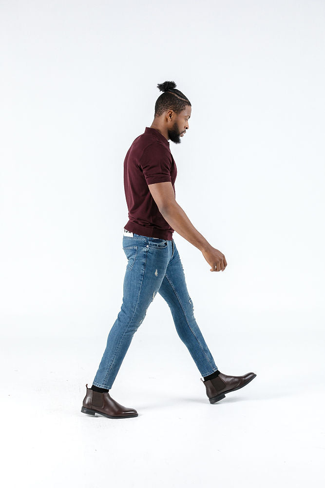 Tony Montana Burgundy Check Zip Polo 
