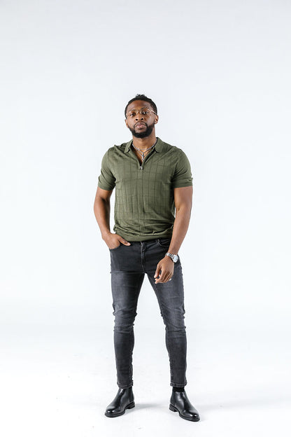 Tony Montana Olive Check Zip Polo 