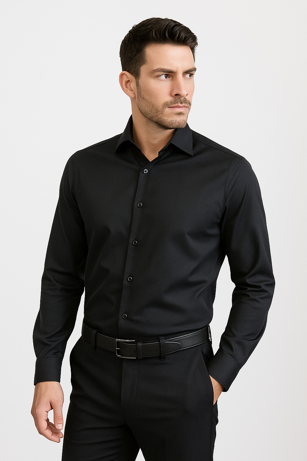 Black Slim Bamboo Shirt