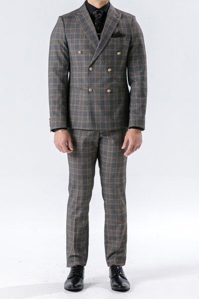 Lyon Grey Check Double Breasted Suit Jacket