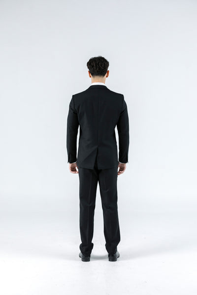 Massimo Black Textured Double Breasted Suit Jacket