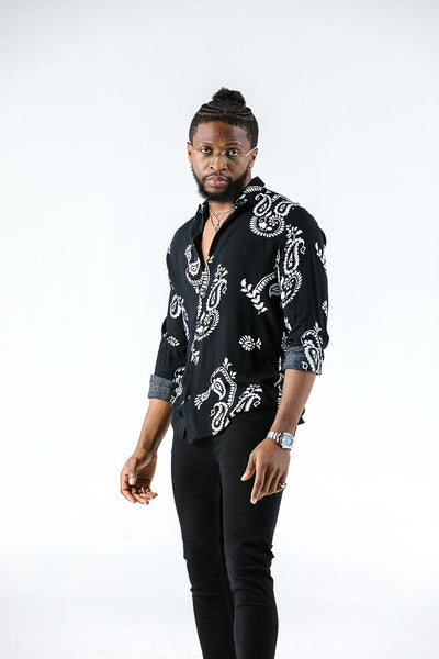 Marakech Long Sleeve Paisley Black Shirt Casual Shirt