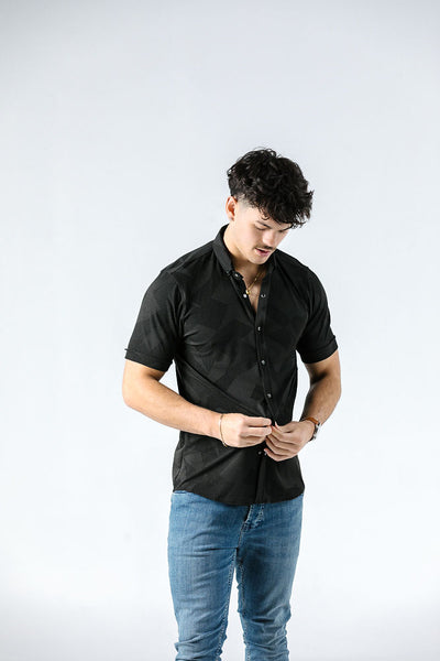 Troy Black Textured Short Sleeve Shirt 