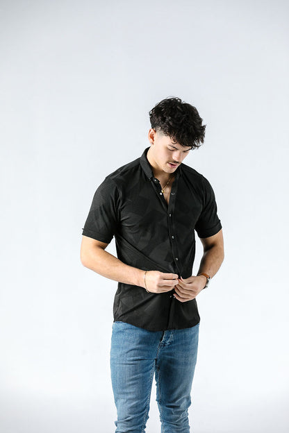 Troy Black Textured Short Sleeve Shirt 