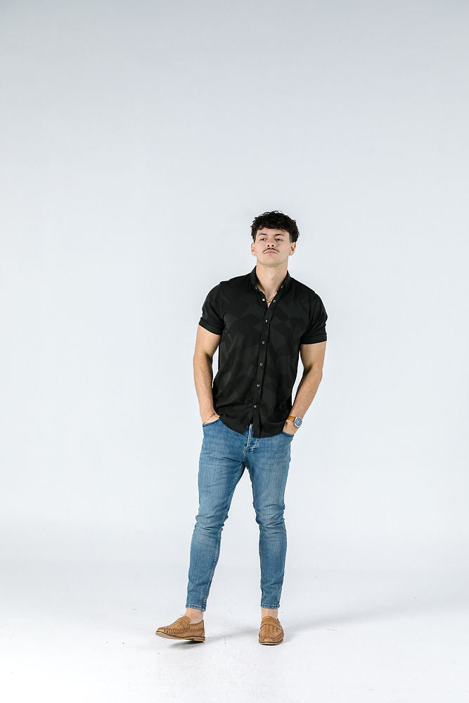 Troy Black Textured Short Sleeve Shirt 