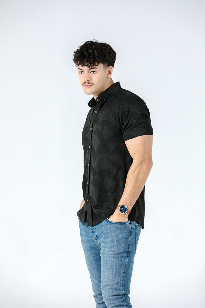 Troy Black Textured Short Sleeve Shirt 