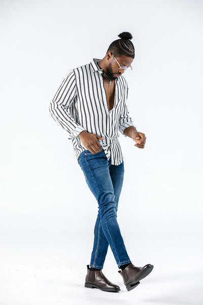 Marakech Long Sleeve White Striped Shirt Casual Shirt