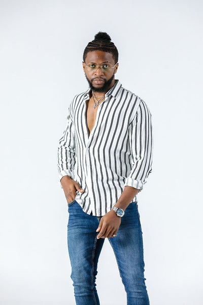 Marakech Long Sleeve White Striped Shirt Casual Shirt