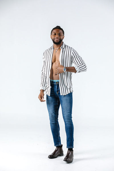 Marakech Long Sleeve White Striped Shirt Casual Shirt