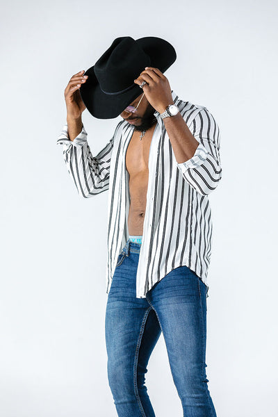 Marakech Long Sleeve White Striped Shirt Casual Shirt