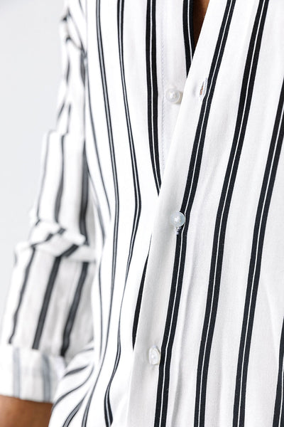 Marakech Long Sleeve White Striped Shirt Casual Shirt